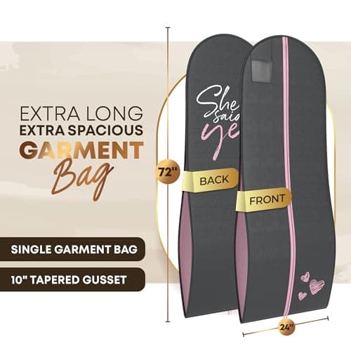 Women’s Dress and Gown Garment Bag -72”x24” and 10” Tapered Gusset -Your Bags Charcoal Grey (She Said Yes) — view 2