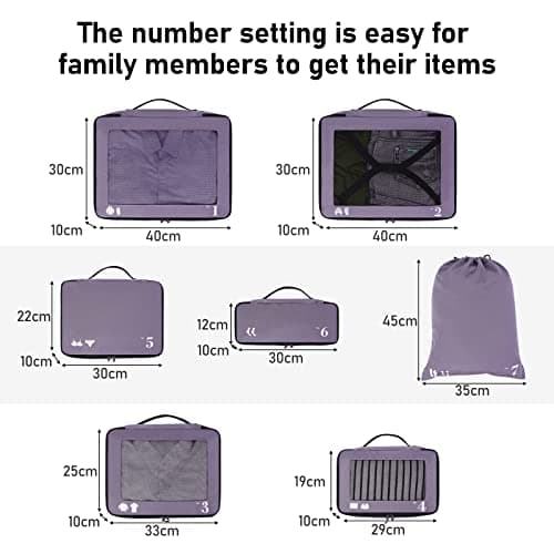 ECOHUB Packing Cubes for Suitcase 7 PCS Travel Organiser Packing Bags Recycled PET Eco Friendly Travel Accessories Shoes Bags Storage Bag Luggage Organiser Pouch(Purple) — view 2