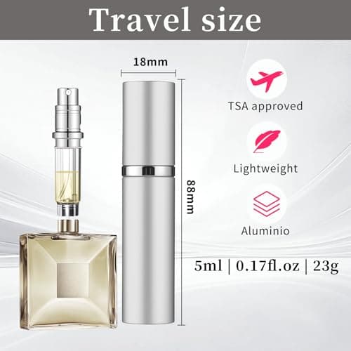 szyanlai Portable Perfume Atomiser Refillable - 5ml Empty Travel Perfume Bottle, Nano Mist, Leaking Proof, Bottom Pump without Funnel, Luxurious Mini women and men(Silver) — view 2