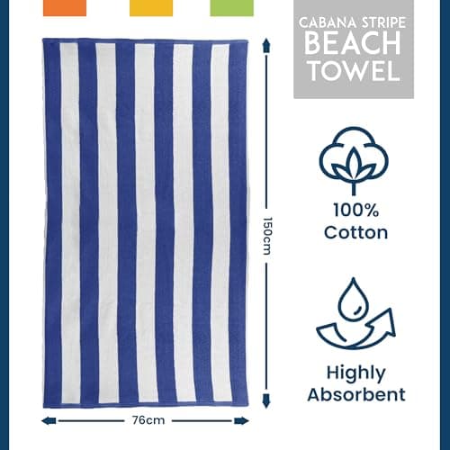 Velosso 2 Pack Cabana Stripe Large Beach Towels, 100% Cotton (Blue & Grey) — view 4