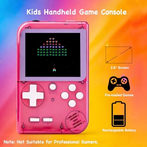 Kids Handheld Game Console Built-in 289 Classic Games, Portable Video Game Console with 2.8" Color Screen, Rechargeable Battery, Handheld Electric Game for Boy Girl (Red) — view 2