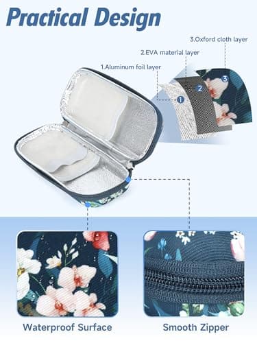 YOUSHARES Monjaro Travel Case - Insulin Cooler Travel Case with 2 Ice Packs, Keep Medicine Cool While Traveling, Medicine Cool Bag for Diabetes Supplies(Blue Camellia) — view 5