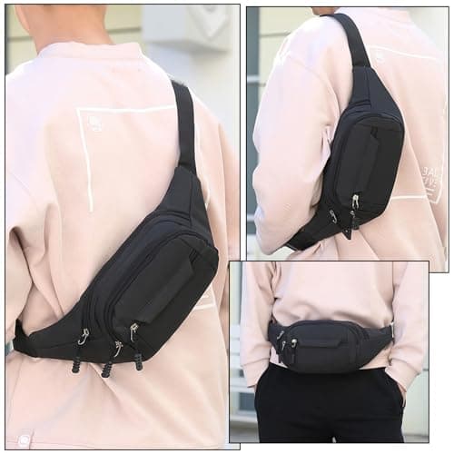 Meng Jiaran 2 Pack Bum Bag Bumbag for Men Women 4 Zip Pockets, Black, Blue — view 5