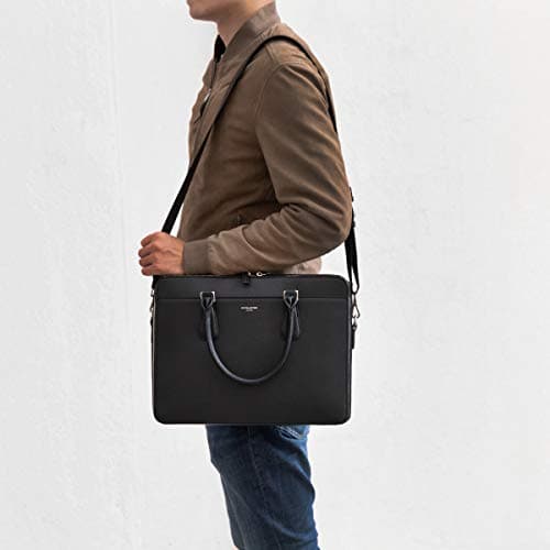 David Jones - Men's Business Briefcase Work Satchel - 13 Inch Laptop Bag PU Leather - Shoulder Messenger Bag - Multiple Pockets Crossbody Bag - Computer Handbag Office College Travel Elegant - Black — view 3