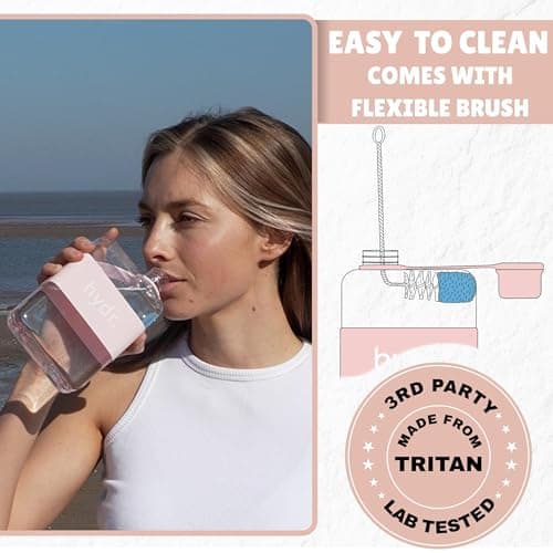 hydr Flat Water Bottle For Handbag & Flexible Cleaning Brush | 500ml Tritan BPA Free Slim Travel Water Bottle, small bottle for handbag (Pink) — view 6