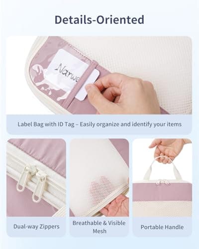Narwey 5 Set Compression Packing Cubes for Suitcases and Backpack, Suitcase Organiser Bags Travel Compression Packing Cubes Shoes Bags for Carry on Hand Luggage Travel Essentials (Dusty Pink) — view 5