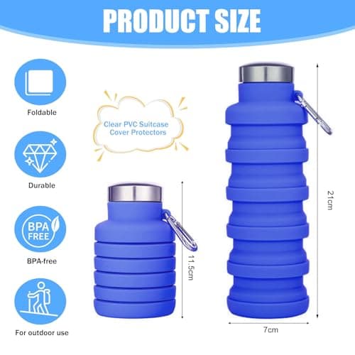 Collapsible Water Bottle, 500ml Silicone Water Bottle with Carabiner-Purple — view 2