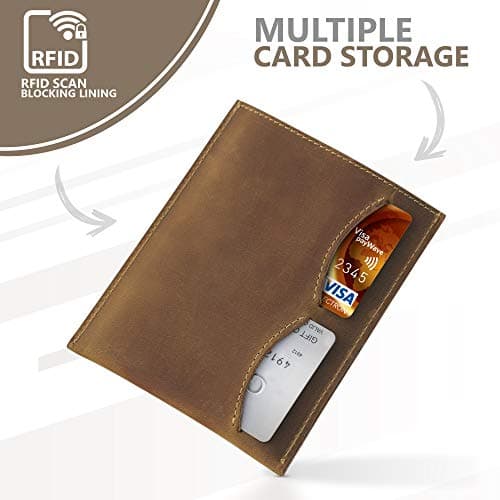 WANDERINGS Leather Passport Holder - Ideal for Travel - Handmade Genuine Leather Wallet with Passport Pocket and Card Slots - RFID Blocking for Security Against Data Theft - 11x13 Cm — view 2