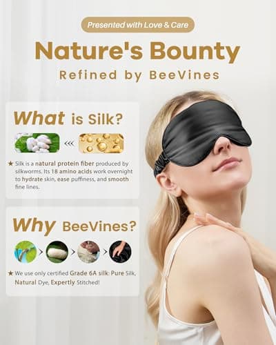 BeeVines 22 Momme Silk Sleep Mask, 3D Contoured Eye Mask for Lash Extension — view 5