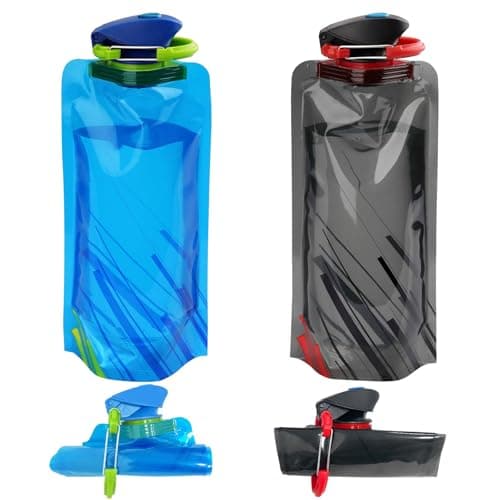 Rnigra Collapsible Water Bottles 2 Pcs, 700ml Foldable, BPA Free, Black + Blue, Travel, Festivals, Hiking, Camping
