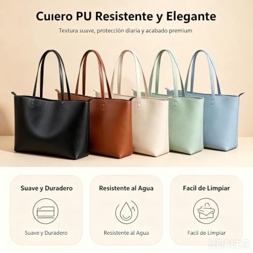 KALIDI Tote Bag Handbags for Women Large with Zip PU Leather School,Work — view 6