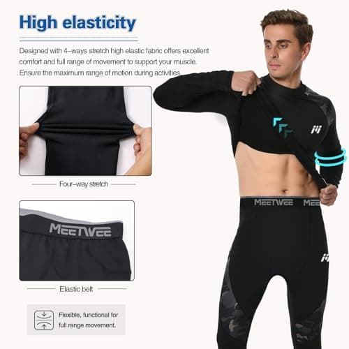 MEETWEE Men’s Thermal Underwear Set, Winter Base Layer Long Sleeve Long Johns Quick Dry Compression Top & Bottom for Sport Skiing Running Hiking — view 4