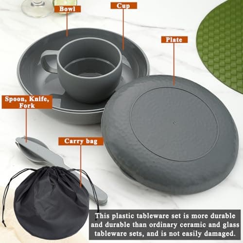 Berglander Camping Mess Set with Bowl, Plate, Cup, Spoon, Fork, Knife and Carry Bag, Camping Accessories Equipment for Travel, Picnic, Easy to Carry and Clean (Gray) — view 4