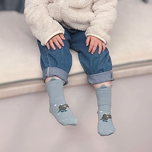 FedMois 5 Pairs Baby Kids Anti-slip Socks Cotton non skid Ankle Socks Animals, Dinosaur, 1-3 Years — view 2
