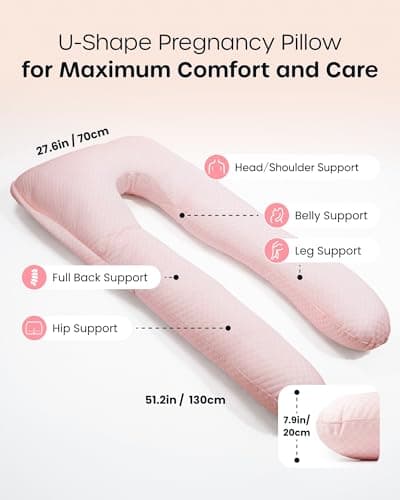 Nuliie Pregnancy Pillow for Sleeping, U Shaped (Breathable Light Pink) — view 2