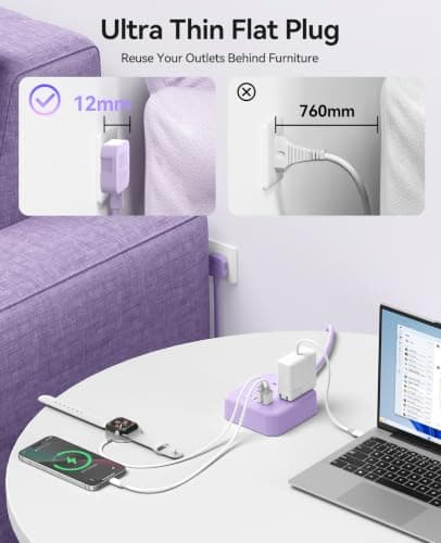 ORICO 1.5M Extension Lead with USB Slots, PD 20W USB C Charger Purple — view 5