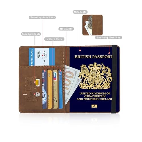ILIYAH Passport Holder PU Leather RFID Blocking Passport Cover Travel Wallet Case with Card Slot & Elastic Strap Passport Covers (Brown) — view 5