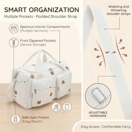Hospital Maternity Bag, Baby Changing Bags with Shoulder Strap(White Bears) — view 5