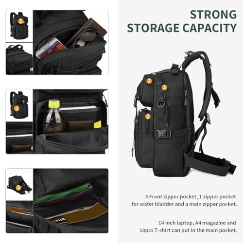 HUNTVP Tactical Backpack 25L, Molle Military Rucksack Army Style Back Pack Motorcycle Bag Laptop Daypack for Men Women Cycling Hiking Camping Hunting (25L-black) — view 5