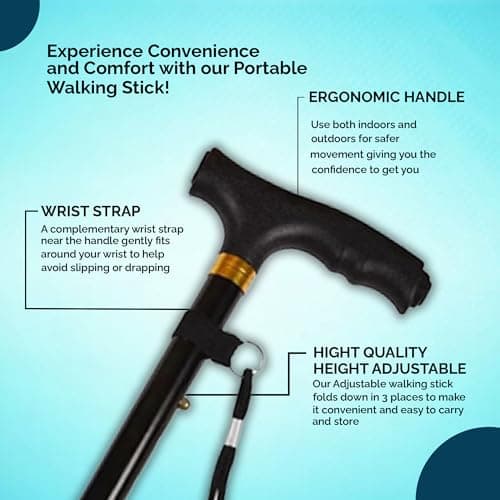 BARGAIN FACTORY Black Walking Stick For Men And Women Lightweight, Adjustable, Durable & Portable — view 2