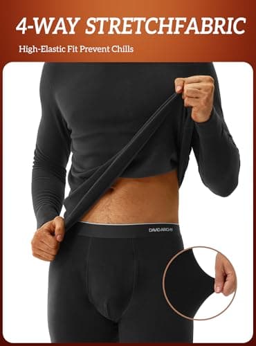 DAVID ARCHY Men's Thermal Set Contain Wool and Mulberry silk Blend Warm Luxuriously Soft Moisture-wicking Base Layer Underwear Set, Bottoms with Open Fly Suitable 14°F to 32°F — view 4