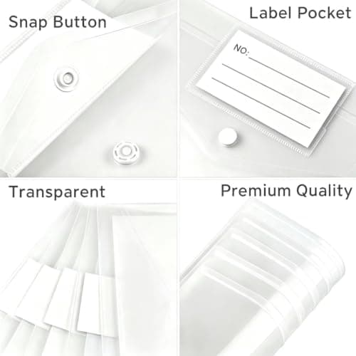 X-YSUNEAS Plastic Wallets A4 10 Pack Document File Folders with Label Pocket and Button Closure for Home Office School Office Supplies Storage（White） — view 3