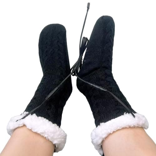 USB Heated Floor Socks Slippers Indoor Non-Slip Winter Foot Warmer Heating Footwear Fleece Knit Socks for Women Men — view 3