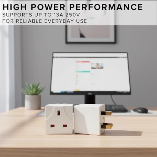 Double Plug Adaptor UK 13A, 2 Way 3 Pin Socket Cube Extension Splitter 250V, Compact Mains Wall Adaptor Block for Home, Kitchen and Office (Pack of 1) — view 2