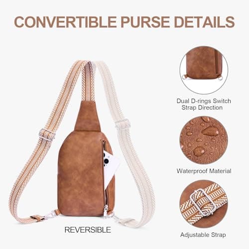 Lexiyat Anti Theft Crossbody Bags for Women Travel Chest Sling Bag Leather Handbags Fanny Pack Brown — view 5