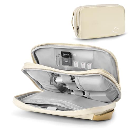 OrgaWise Cable Organiser Bag, Electronic Organizer Travel Case, Water Resistant Travel Accessories Bag Tech Pouch for Charger Adapter Power Bank Hard Drive (Beige)