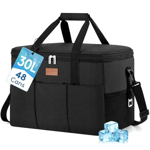 Lifewit Insulated Lunch Cooler Bag 30L Spacious Leak-Resistant Thermal Tote with Multiple Compartments, Reusable Soft Cooler for Work, Beach Trips, Picnics, Black