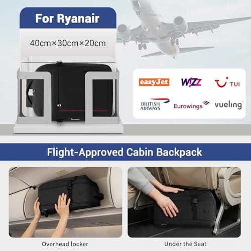 Kono for Ryanair Cabin Bags 40x30x20 40x20x25 Underseat Travel Backpack Carry on Hand Luggage Bag for Travelling Cabin Size Airplane Flight 15.6 Inch Laptop Rucksack for Men Women — view 2