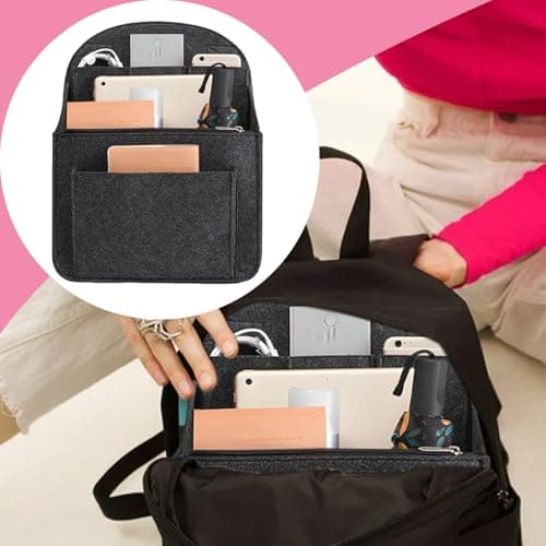 Felt Bag Organizer Insert,Travel Rucksack Insert with High Capacity | Multi-Pocket Luggage Organization Rucksack Storage Divider Liner for Electronic Accessories Phone Tablet Umbrellas Cosmetics Bottl — view 3