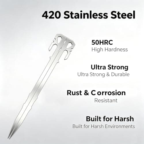 Tent Pegs Metal Heavy Duty Awning Pegs Camping Pegs Weed Membrane Pegs Artificial Grass Pegs Rustproof Hard Ground Pegs for Beach, Garden, Football Goal, Camping, Tents, Gazebos (6 Pack, 22 CM) — view 3