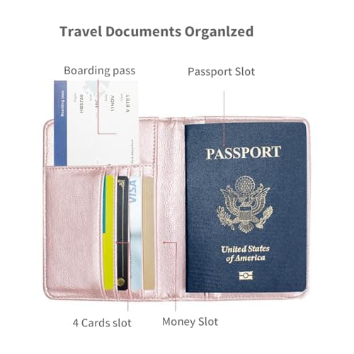 ilovever Passport Holder and Card Slot Combo RFID Blocking Leather Travel Passport Wallet for Men and Women US Passport Cover, Rose Gold, Classic — view 2