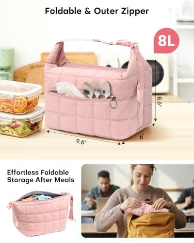 Elmklare Insulated Lunch Bag for Women, Leakproof Puffer Lunch Box — view 2