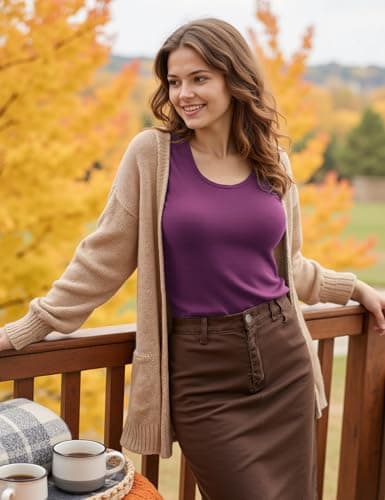 Aottori Thermal Vest Women Round Neck Base Layers Ladies Sleeveless Ribbed Knit Camisole Undershirt Solid Soft Warm Cami Shirts Purple XL — view 2