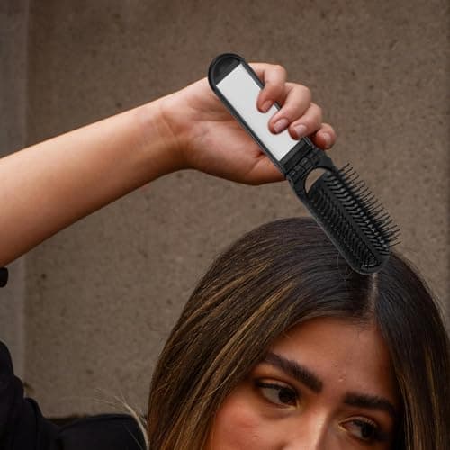 Folding Hair Brush with Mirror Portable Hair Brush Mini with Mirror Compact es for Women Travel for Men Pocket Brush Hair Styling Tools for Any — view 4