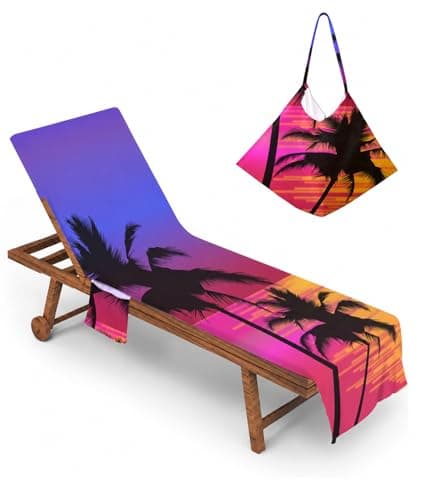 Highdi Sun Lounger Towels with Pockets, Purple Portable Beach Sunbed Towels Microfiber Quick Dry Travel Beach Chair Cove for Sun Lounger, Pool Chair (75x210cm)