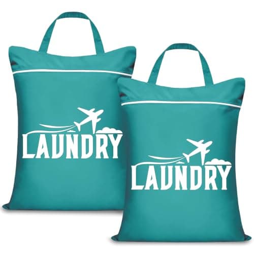 2 Pcs Large Travel Laundry Bags, Portable Waterproof Wet Clothes Bag with Zipper & Handle, Reusable Laundry Bags for Travelling, Swimming, Yoga, Gym, Camping, Family Vacation (Green)