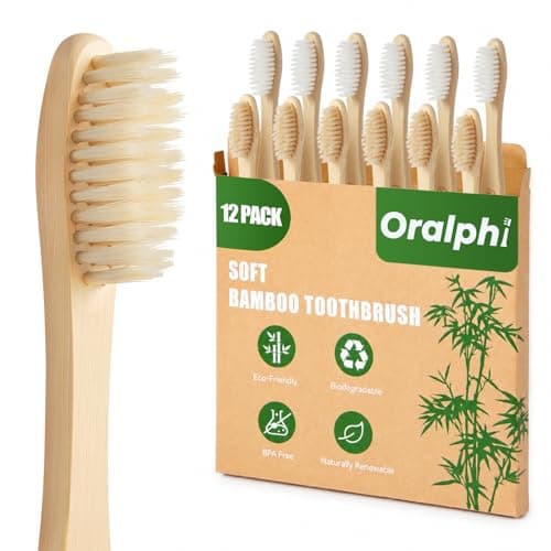 Oralphi Bamboo Toothbrushes 12 Pack, Soft Bristle Toothbrush for Adults Sensitive Gums, BPA Free Non Plastic Natural Toothbrush Travel Kit, Eco Friendly Wooden Toothbrush