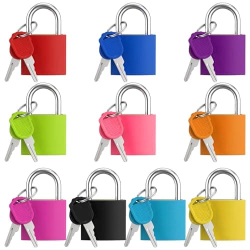 10 Pcs Suitcase Locks with Keys, Small Luggage Locks Set, Coloured Metal Suitcase Padlocks with Keys, Durable Mini Locker Padlock for Backpack, Gym Locker, School Bag and Travel Cases