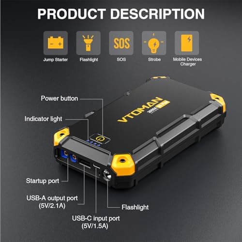 VTOMAN V6 Plus 3000A Jump Starter for 6.0L Petrol & 4.0L Diesel 12V Vehicle — view 4
