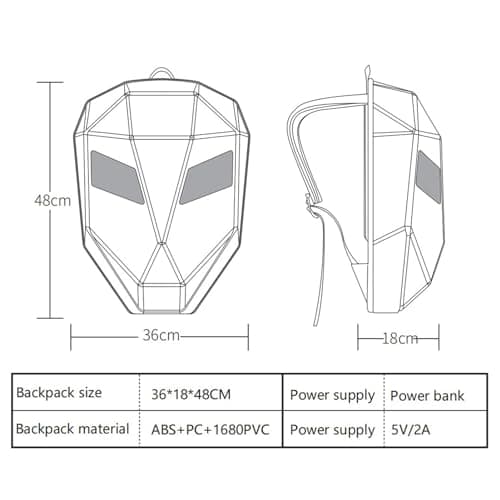 Nurnesy LED Backpack Large Capacity, Programmable Waterproof Carbon Fiber Textured Digital Backpack for Travel Motorcycle with USB Port for Power Bank, App Controlled, DOT Screen — view 6
