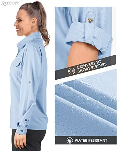 33,000ft Women's Hiking Shirts UPF50+ UV Protection Outdoor Shirt Quick Drying Casual Shirt Long Sleeve Functional Shirt Fishing Shirt for Walking Safari Travel Golf Light Blue M — view 3