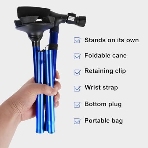 RUNZI Folding Cane with Led Light, Adjustable Canes and Walking Sticks for Arthritis Disabled and Elderly (Blue) — view 2