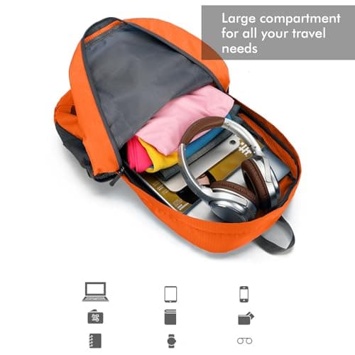 Mayoii Foldable Lightweight Backpack for Mens & Women – 35L Waterproof Rucksack for Mens & Women, Rucking Daypack for Outdoor Sports Hiking Travel Camping (Orange) — view 4