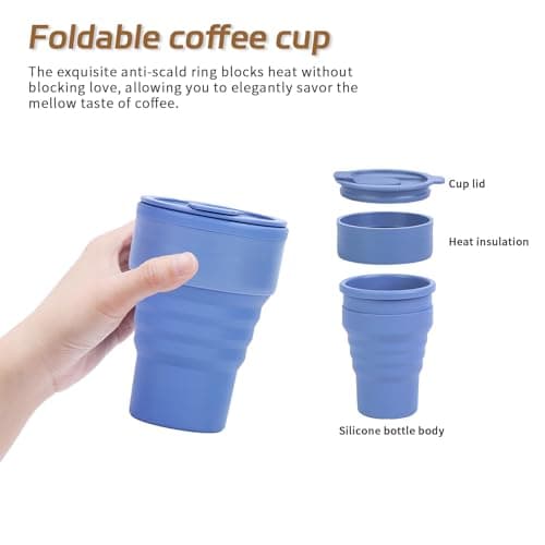 EYQ Collapsible Coffee Cup 375 ml, Silicone Foldable Tea Cup, Lightweight Reusable Coffee Mug for Hot and Cold Drinks for Office Fitness Gym Outdoor Sports Travel Camping Yoga, Pocket Size (Blue) — view 3