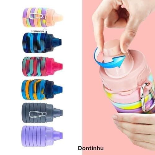 Dontinhu Collapsible Water Bottles 5 Pack Travel Sports Portable Water Bottle Reusable Water Bottles 500ml silicone Water-proof camping water bottle. (Colorful) — view 5