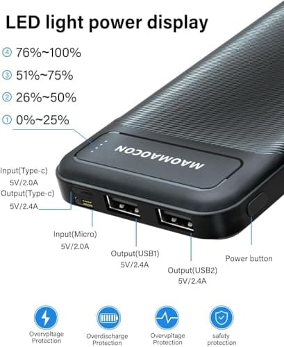 【2-PACK】 Power Bank 10600mAh Fast Charging PD20W USB C Portable Charger Output and Input for Smartphones, Tablets and more （Black&White） — view 5